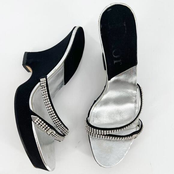 Dior Vintage Y2K Black Silver Crystal Logo Platform Wedge Sandal Mule EU 37.5 - Picture 2 of 15